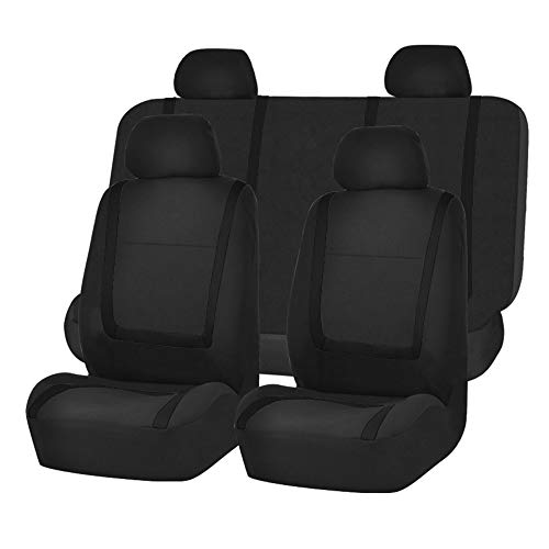 FH Group Car Seat Covers Full Set Cloth - Universal Fit Automotive Covers, Low Back Front Solid Cover, Washable Cover for SUV, Sedan and Van Black - color: Black, size: Full Set