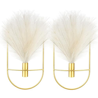 2 Pcs Boho Wall Decor Metal Gold Wall Art Hanging Planters with Artificial Pampas Modern Home Decor Display Art for Living Room Bedroom Bathroom(Oval) - style: Oval