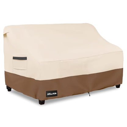 ANartcle 3-Seater Patio Sofa Cover,76W x 32.5D x 33H Inches Outdoor Couch Cover,100% Waterproof Heavy Duty Patio Sofa Covers,Patio Furniture Covers,Beige&brown - color: Sofa-Beige&brown, size: 76"W x 33"D x 32"H