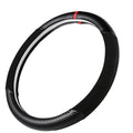 Carbon Fiber + Leather Steering Wheel Cover with Sporty Red Top Stripe, Non-Slip and Sweat Absorbent Universal fit All 14 ½ to 15 inches SW for Most Car SUV Pickup - color: carbon pattern+black leather+ red circle