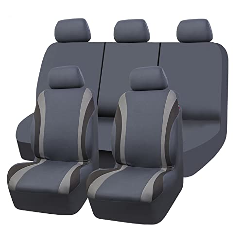 CAR PASS Line Rider Sporty Cloth Universal Fit Car Seat Cover -100% Breathable with 5mm Composite Sponge Inside,Airbag Compatible,3zipper Bench(Full Set, Space Gray) - color: Gray, size: Full Set