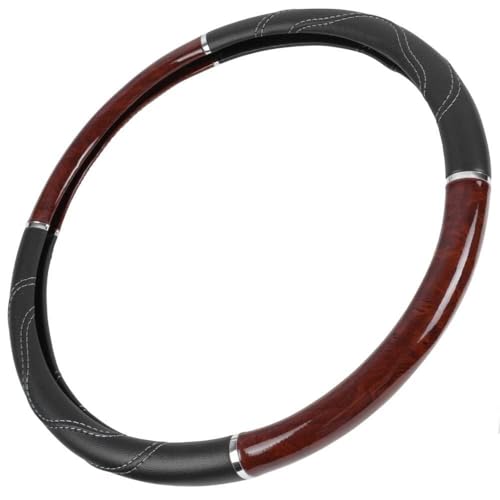 BDK Black/Dark Wood Grain Soft Leather Grip Big Rig Steering Wheel Cover for Trucks 18" Inch Large (Cherry Wood) - color: Dark Wood / Black