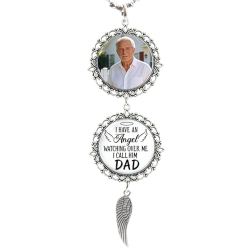 Customizable Memorial Car Hanging Ornament for Men - Personalized Photo & Name Angel Wing Pendant, Sympathy Gift for Loss of Father Remembrance Car Decor - color: Gem-4