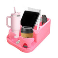 Car Center Console with Adjustable Cup Holders, Universal Center Console Organizer for Truck, Cars, Minivans, Suvs, Truck Floor Console, Bench Seat Center Console (Pink)