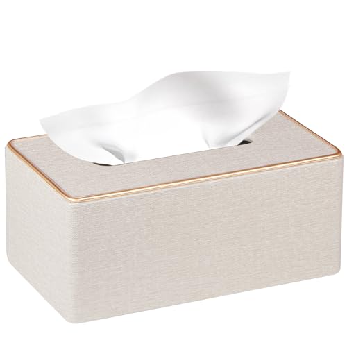 Leather Tissue Box Cover Rectangle,Stylish Tissues Box Holder Modern Rectangular Facial Paper Towels Organizer/Dispenser Decor Tissue Cover for Bathroom NightStand Coffee Table Home Office Desk,Beige - color: X-beige Linen Texture