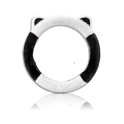 Car Steering Wheel Cover, Cute Steering Wheel Protector with Kitty Cat Ears,Fluffy Soft Plush for Winter Warm, Universal Fit 15 inches for Car,SUV, Elastic & Anti-Slip (Black/White) - color: Black/White