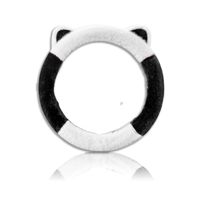 Car Steering Wheel Cover, Cute Steering Wheel Protector with Kitty Cat Ears,Fluffy Soft Plush for Winter Warm, Universal Fit 15 inches for Car,SUV, Elastic & Anti-Slip (Black/White) - color: Black/White