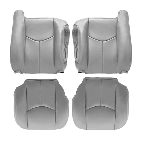 SecosAutoparts Driver & Passenger Bottom & Top Lean Back & Driver Foam Cushion Leather Seat Cover Light Gray # 922 fit for Chevy GMC Tahoe Suburban Avalanche Yukon Silverado Sierra 2003 2004 2005 2006