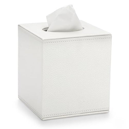 Sumnacon Tissue Box Cover Square Tissue Box Stylish PU Tissue Box Holder with Magnetic Bottom, Cube Leather Tissue Cover for Living Room Bathroom Table Desk Home Office Car,White - color: White