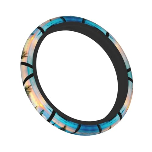 California Palm Tree Beach Sun Rise Steering Wheel Cover,Warm in Winter and Cool in Summer,15 in Universal Accessory for Diverse Car Fashion Elastic Breathable Silicone Anti-Slip Decor for Men Women - color: California Palm Tree Beach Sun Rise