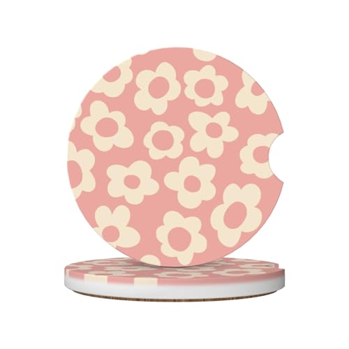 2-Pack Absorbent Car Coasters Vintage Groovy Flowers - Ceramic & Non-Scratch Cork Base Cup Holder Coasters Universal 2.56" - color: Vintage Groovy Flowers3