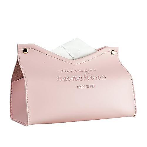 Tissue Box Cover Rectangle, Premium PU Leather Minimalist Tissue Holder with Snap Closure, Modern Decorative Tissue Dispenser for Bathroom Vanity, Bedroom Nightstand, Living Room & Office (Pink) - color: 01- Pink