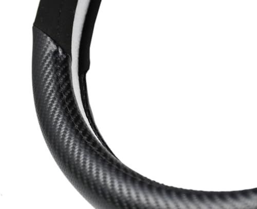 Carbon Fiber + Leather Steering Wheel Cover with Sporty Red Top Stripe, Non-Slip and Sweat Absorbent Universal fit All 14 ½ to 15 inches SW for Most Car SUV Pickup - color: carbon pattern+black leather+ red circle