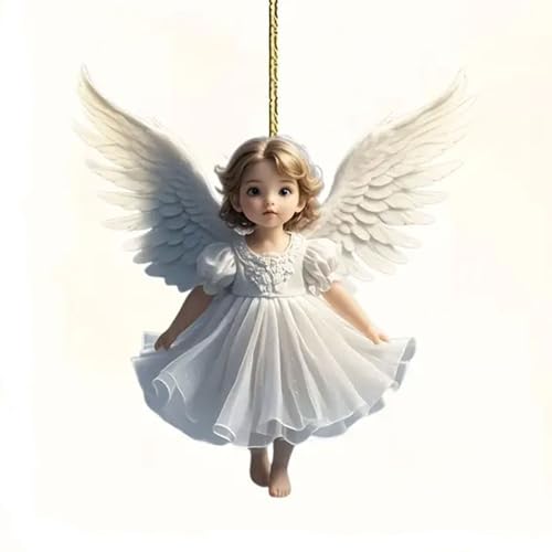 Charming Decorative Hanging Ornaments – Adorable Acrylic Flat Car Backpack Decoration Pendants with Cute White Angel Design, 2 Pieces for Home and Vehicle Accent