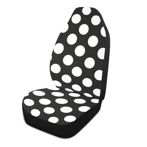 2 PCS Polka Dot Car Seat Covers Abstract White Dots on Black Background Modern Pattern Cute Dots Pattern Vehicle Seat Protector Cushion Cover Universal Car Accessories for SUV Truck Sedan - color: White Black