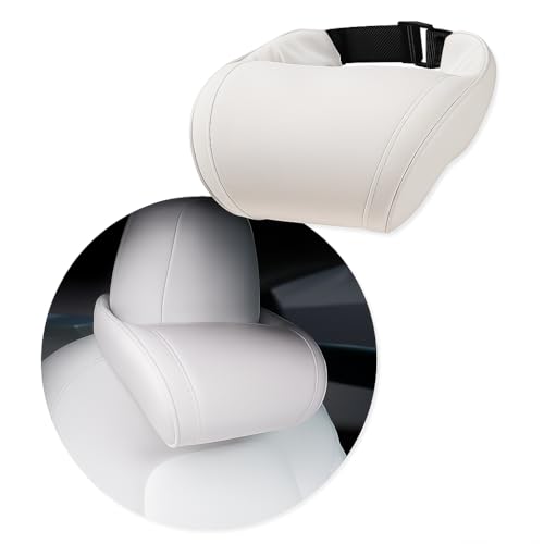 Car Headrest Neck Pillow Support Memory Foam Ergonomic Design Accessory for Driving Seat Fatigue Relief Compatible with Model S X 3 Y & Cybertruck - 1 Piece - color: B. White Ver. 1