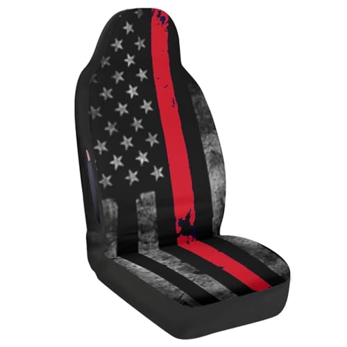 American Flag Printed Front Car Seat Cover Waterproof, Universal 2 Pcs Car Front Seat Cover for Truck SUV Vehicle Sedan, All Weather Auto Seat Cover Compatible with Airbag, Car Accessories - color: American Flag - Black and Red