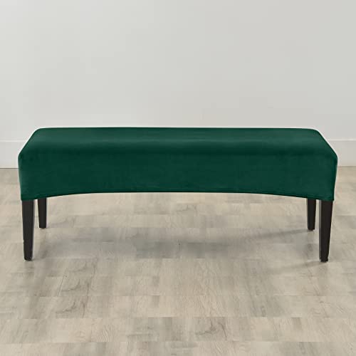 FORCHEER Velvet Green Dining Bench Cover 49-60 Inch Stretch Bedroom Bench Seat Cover Rectangle Washable - color: Velvet-dark Green