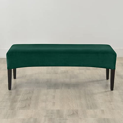 FORCHEER Velvet Green Dining Bench Cover 49-60 Inch Stretch Bedroom Bench Seat Cover Rectangle Washable - color: Velvet-dark Green