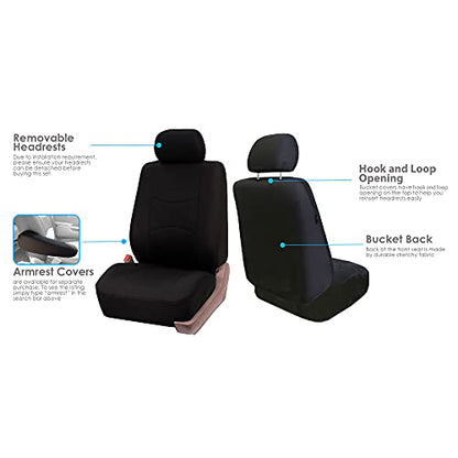FH Group Stylish Full Set Car Set Covers Front Set and Rear Split Function, Airbag Compatible – Universal Fit for Cars Trucks & SUVs (Solid Black) - color: Black