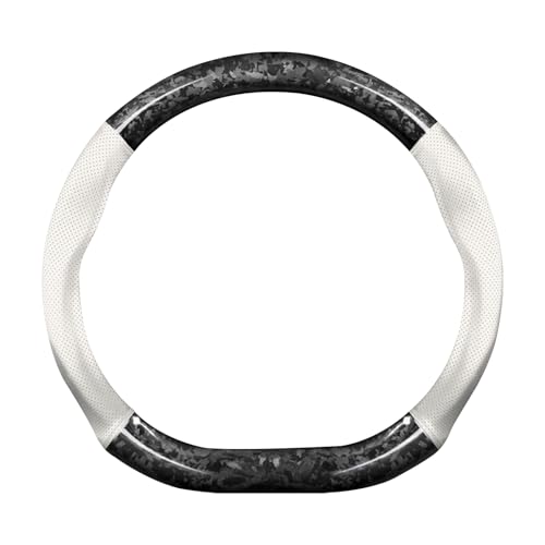 Ergocar Car Steering Wheel Sleeve,D-Type Forging Carbon Fiber and Leather Steering Wheel Sleeve,37-38cm/14.5-15inch,Non-Slip,Soft,Breathable,Modern Sports Style - color: white D -shaped