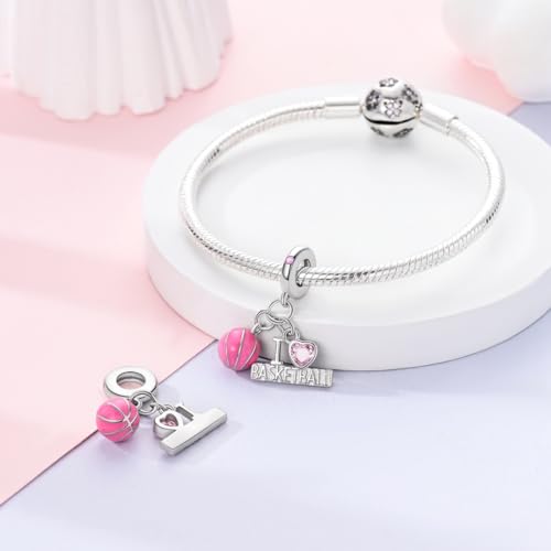 NARMO Charms for Bracelets 925 Sterling Silver Star Dangle Charms Car Keys Lipstick Dangle Charm Beads for Women Bracelets Necklace - color: I Love Basketball