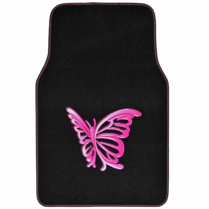 BDK Pink Butterfly Design Carpet Car Floor Mats for Auto Van Truck SUV-4 Pieces Front & Rear Full Set with Rubber Backing-Universal Fit - color: Pink Butterfly Design