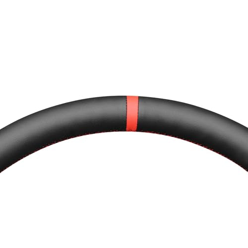 MEWANT Hand Stitch Black Genuine Leather Steering Wheel Cover Wrap for Dodge Ram 1500 2002-2003 Dodge Ram 1500 - color: Black Genuine Leather&Red Stripe&Red Thread