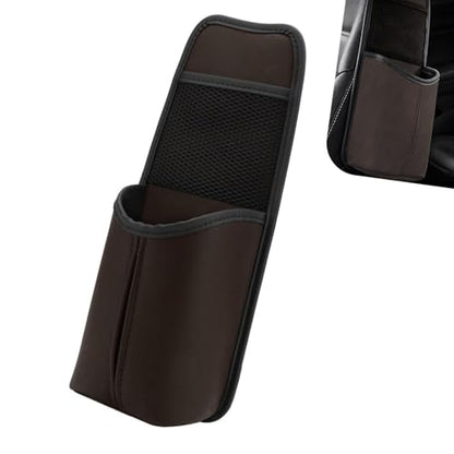 Car Tissue Holder, Car Leather Seat Side Hanging Storage Bag, Waterproof Multifunctional Hanging Card Cup Holder Storage Bag with Mesh Net, Universal for Most Cars (Brown) - color: Brown