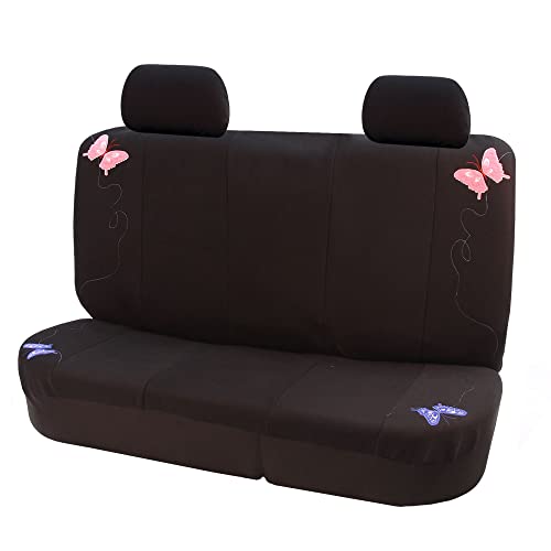 FH Group Full Set Butterfly Cloth Car Seat Covers - Universal Fit, Low Back Front Seat Covers, Solid Back Seat Cover, Washable Seat Cover for SUV, Sedan, Van, Black - color: Black Butterfly, size: Full Set