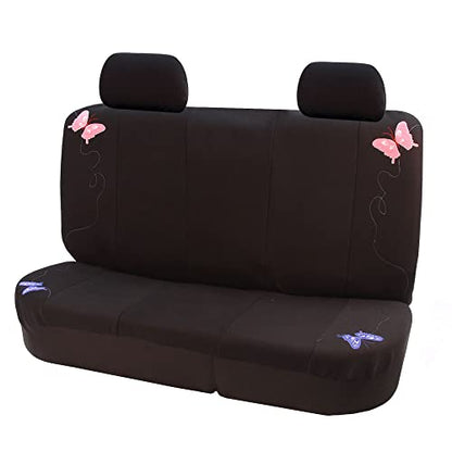 FH Group Full Set Butterfly Cloth Car Seat Covers - Universal Fit, Low Back Front Seat Covers, Solid Back Seat Cover, Washable Seat Cover for SUV, Sedan, Van, Black - color: Black Butterfly, size: Full Set