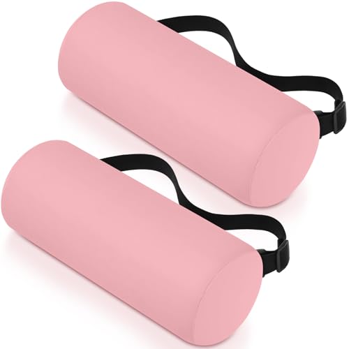 2 Pcs Lumbar Roll Support Pillow Low Back Lumbar Support Office Seat Cushion with Adjustable Strap and Washable Cover for Travel Gaming Chair Car Seat Pain Relief(Pink) - color: Pink