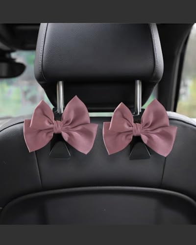 2 Pack Car Purse Holder for Handbags and Bags, Headrest Back Seat Hooks for Cars, Car Bag Hanger for Groceries, Coats, Umbrellas and Daily Essentials, Bow-Shaped Car Interior Organizer (Leather pink) - color: Leather pink
