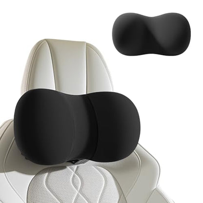 BABUR Car Headrest Pillow, 100% Memory Foam Softness Neck Support Pillow, Universal Fit Head Rest Travel Pillow for Pain Relief While Driving, Breathable Washable Cotton Fabric (Black) - color: Black