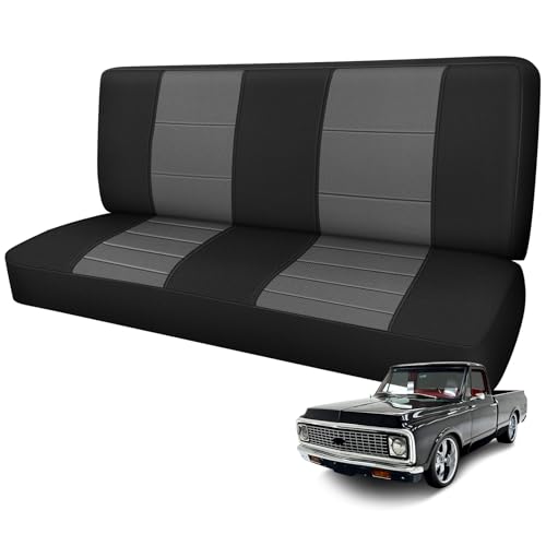 Truck Seat Cover Compatible with 1961-1987 Chevy C10/20 & K10/20 Bench Seat, Heavy Duty Knitted Fabric with Sponge - color: black and charcoal