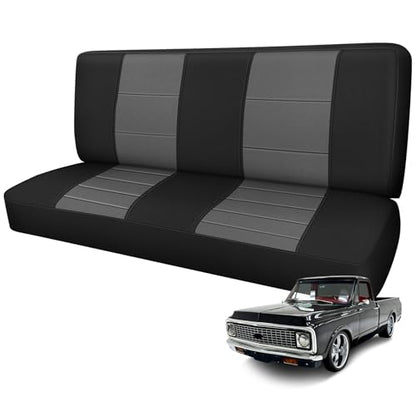 Truck Seat Cover Compatible with 1961-1987 Chevy C10/20 & K10/20 Bench Seat, Heavy Duty Knitted Fabric with Sponge - color: black and charcoal