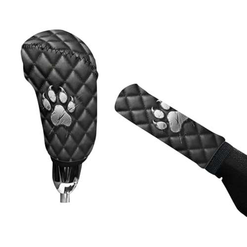 2 Piece Car Gear Shift Knob Cover and Handbrake Covers Set for Women Men, Bear Paw Printed Non Slip Car Handbrake Cover with Gear Shift Protector Covers, Universal Fits - color: Black and Gray - Bear Paw
