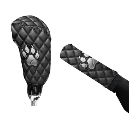 2 Piece Car Gear Shift Knob Cover and Handbrake Covers Set for Women Men, Bear Paw Printed Non Slip Car Handbrake Cover with Gear Shift Protector Covers, Universal Fits - color: Black and Gray - Bear Paw
