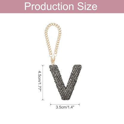 MECCANIXITY Bling Car Letter Charm, Initial V Letter Interior Car Rear View Mirror Decoration Hanging Crystal Ornaments for Women Bags Water Cup DIY Craft, Gray - style: V Letter