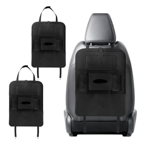 Felt Car Seat Back Organizer, Kick Mats Car Back Seat Protector for Kids, 6-Pocket Storage for Tissue, Box, Pen, Toy, Automobile Road Trip Accessories for SUV, RV, Truck (Black) - color: Black