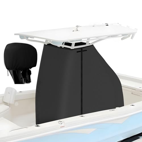 T-Top Center Console Boat Cover, Heavy Duty 1200D Waterproof T Top Console Cover with Motor Cover, UV Resistant Polyester T-Top Boat Cover, Black(60" L x 48" W x 66" H) - color: Black, size: S:60" L x 48" W x 66" H