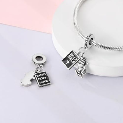 NARMO Charms for Bracelets 925 Sterling Silver Star Dangle Charms Car Keys Lipstick Dangle Charm Beads for Women Bracelets Necklace - color: The Praying Hands