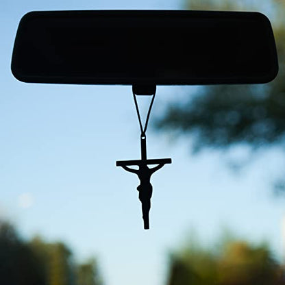 Rear View Mirror Accessories - Mini Hanging Ornaments - Christus Pendant, Car Charm - Swinging Pendants, Black (Jesu Nailed Siluette) for Men & Women - style: Jesus Nailed Siluette