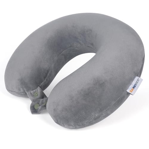 SAIREIDER Travel Pillows for Sleeping Airplane 100% Pure Memory Foam Neck Pillow for Airplanes Washable Cover(Grey) - color: Grey
