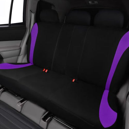 Flying Banner Car Seat Covers Full Set Front Seats and Rear Bench Mesh Fabric Splicing Polyester Cover Black with Purple Color