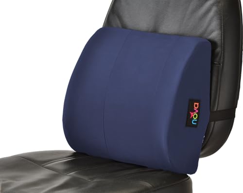 nova Lumbar Back Support Cushion – Contoured High-Density Foam Back Pillow for Office Chair, Car, Plane & Wheelchair – Adjustable Strap, Removable Washable Cover, Navy Blue (14” x 13”) - color: Blue