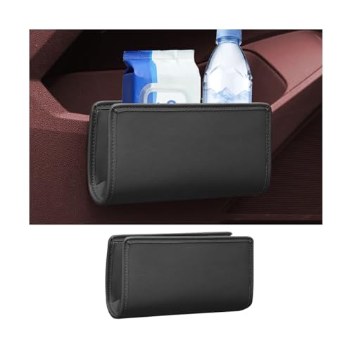 Car Seat Side Storage Pocket, Leather Hanging Foldable Multifunctional Vehicle Front Door Back Organizer Box, Waterproof Auto Interior Organizing Container, Universal fit(Black)