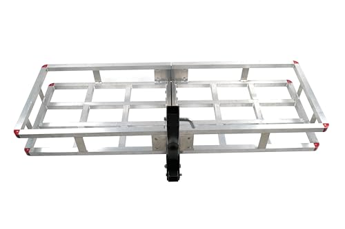 Aluminum Hitch Cargo Carrier 500 lbs Capacity - Folding Luggage Rack for SUV, Car, Truck - Fits 2" Receiver with Powder Coated Angled Shank - 60 x 20 x7 Rustproof Hitch Mount Cargo Basket - color: Aluminum 60x20x7 inch