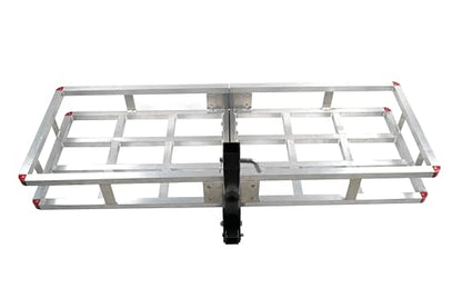 Aluminum Hitch Cargo Carrier 500 lbs Capacity - Folding Luggage Rack for SUV, Car, Truck - Fits 2" Receiver with Powder Coated Angled Shank - 60 x 20 x7 Rustproof Hitch Mount Cargo Basket - color: Aluminum 60x20x7 inch