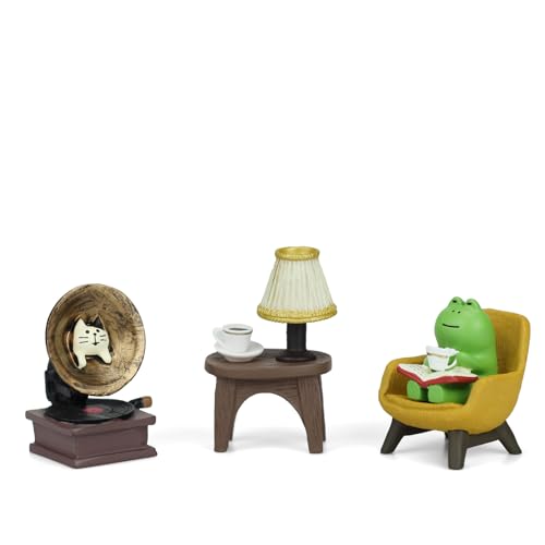 Mevodeata Cute Mini Frog Figurine with Small Sofa Resin Frog Figure for Office Home Decor - Cute Frog Gift for Frog Lovers - color: Player and Frog